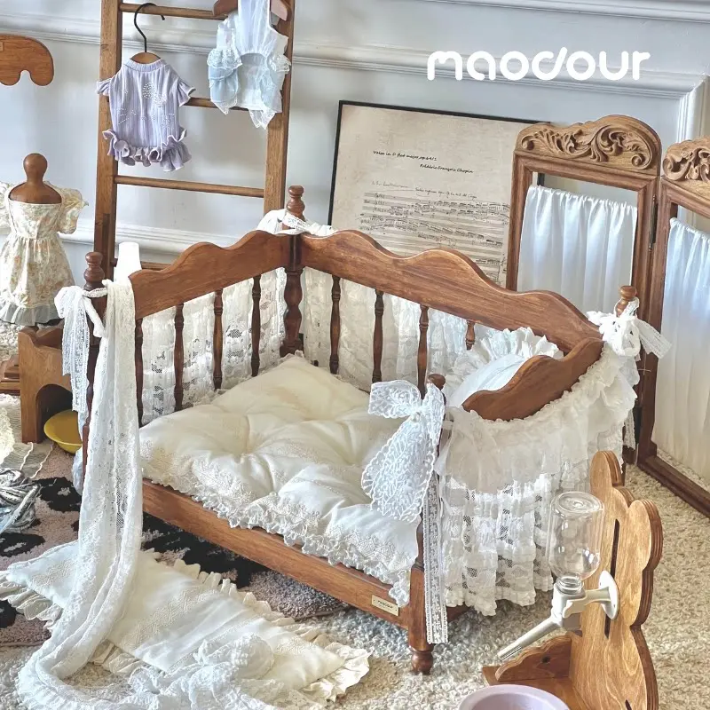 solid wood pet bed - Roman Manor Carved Wooden Pet Bed